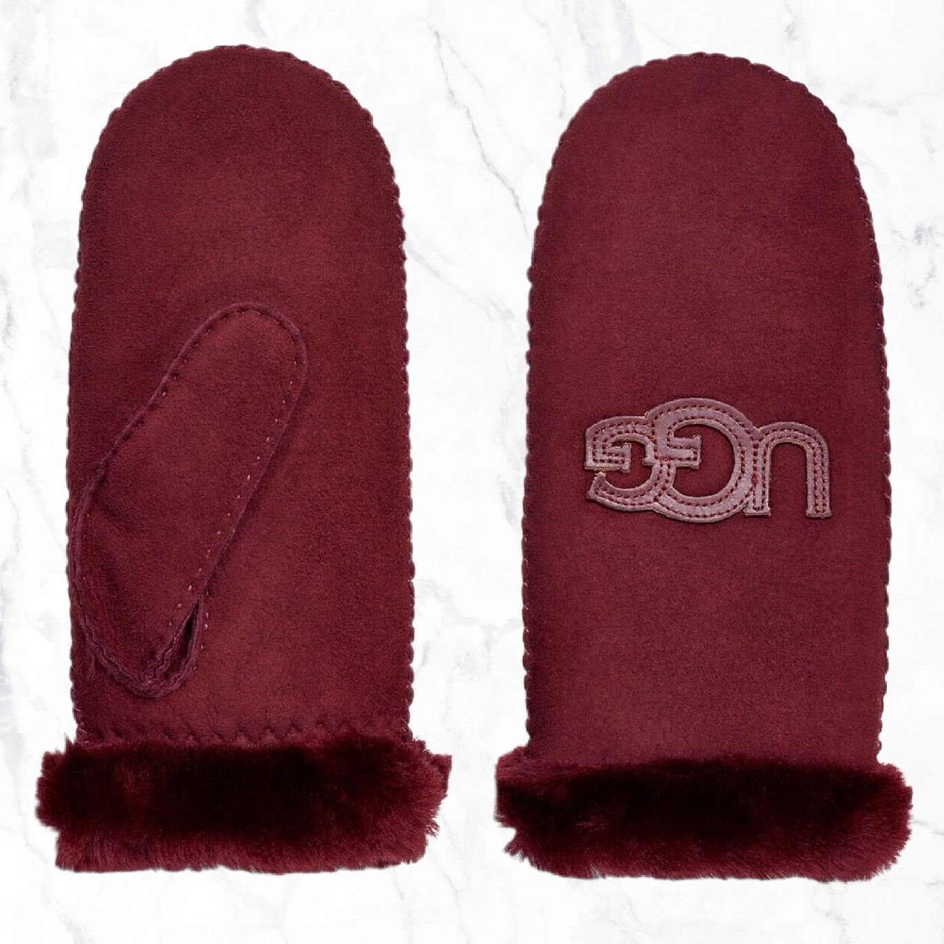 UGG Australia Women’s Size L/XL Logo Mittens, Shearling Sheepskin Winter Gloves