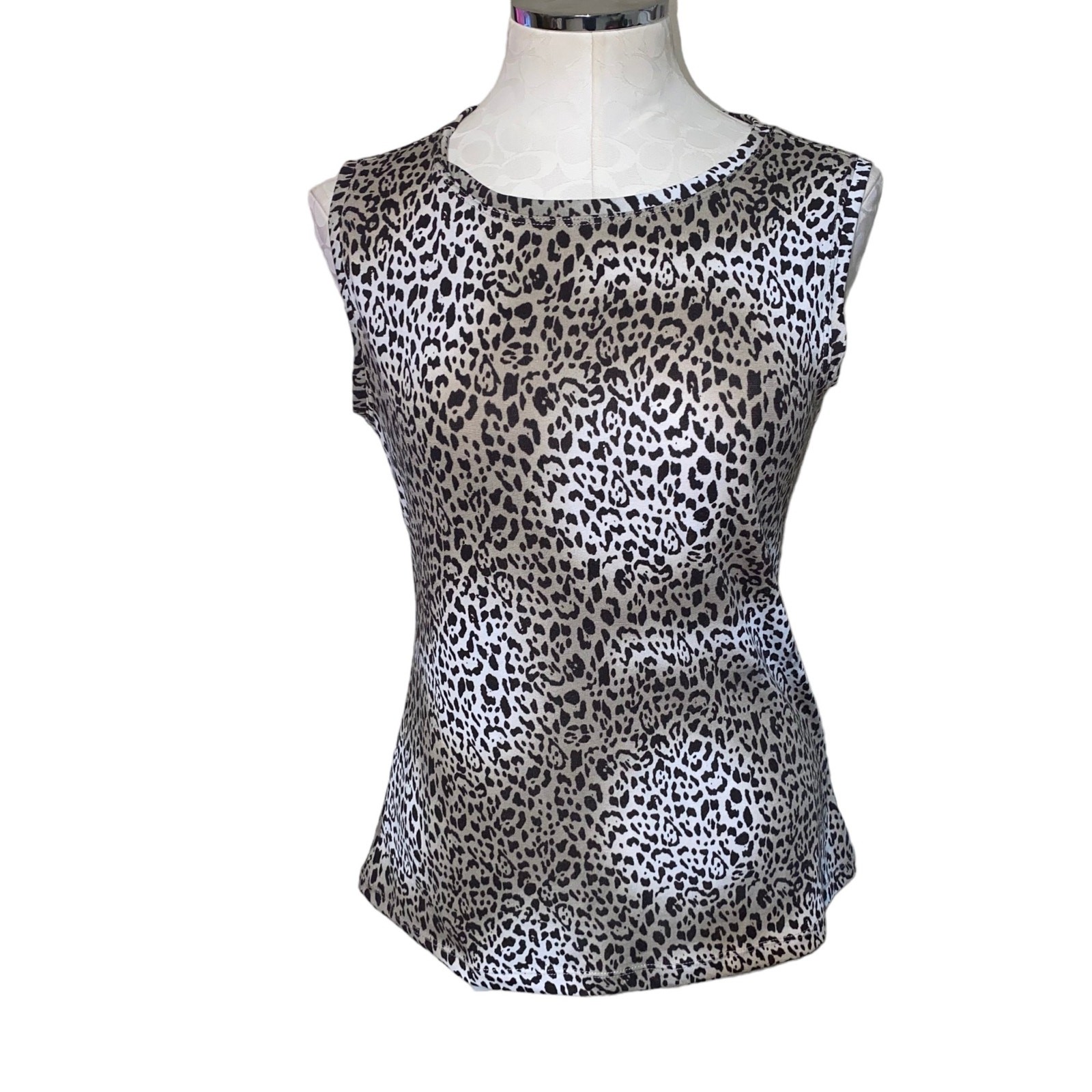 AK Anne Klein Classic Leopard Print Sleeveless High Neck Blouse Size Large