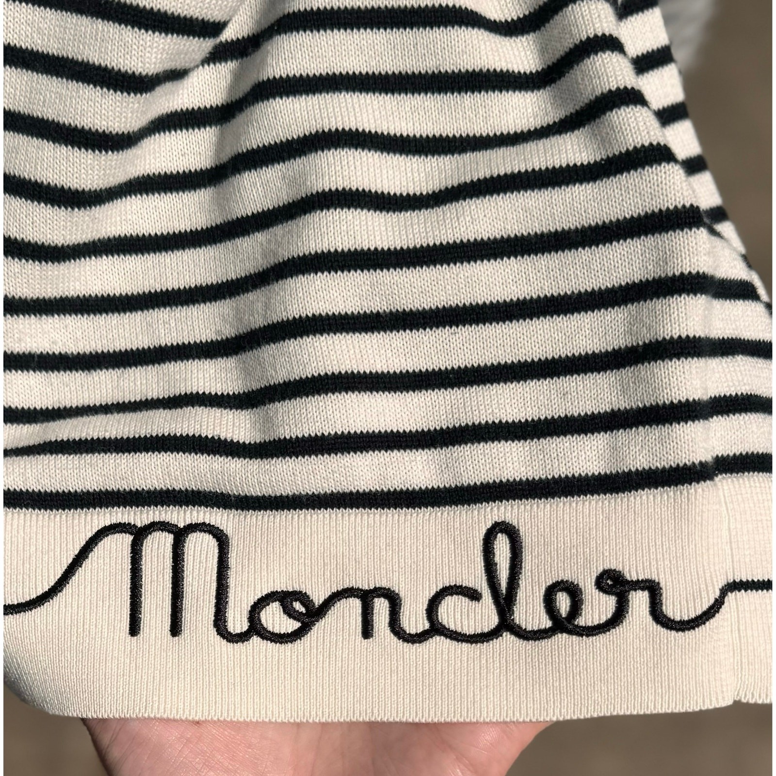 MONCLER Striped Logo Embroidered 100% Cotton Knit Pullover Sweater Top Small
