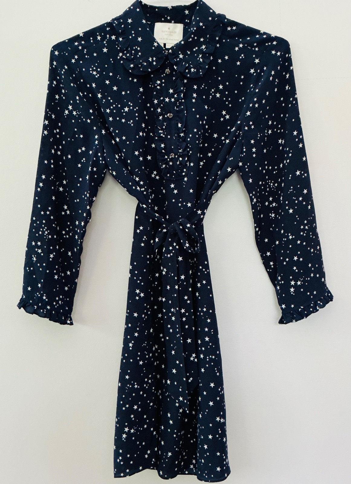 Kate Spade Star Bright Night Sky Silk Shirtdress SZ Medium With Belt NWOT