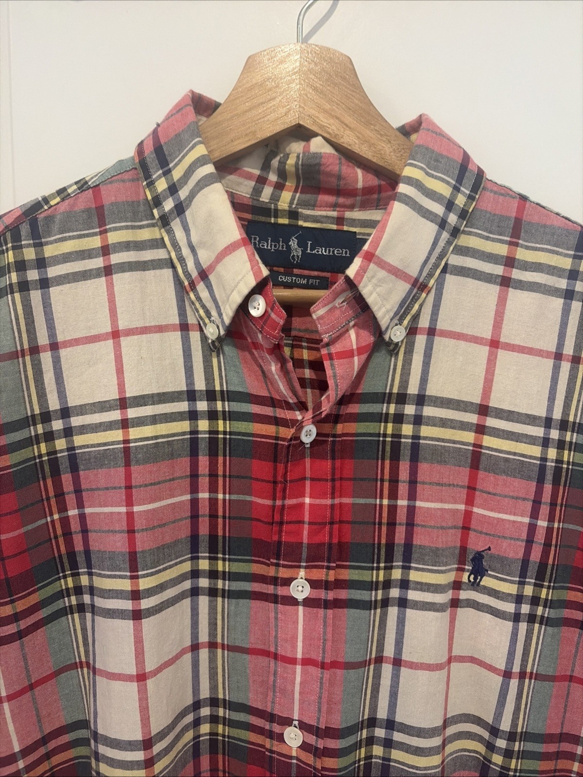 Polo Ralph Lauren Shirt Button Down Plaid Custom Fit Red Blue Mens Large
