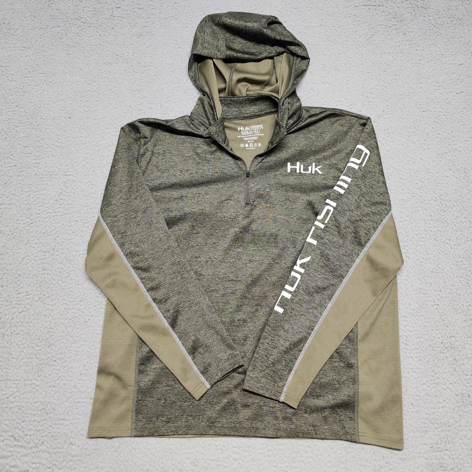 Huk Men’s Icon X Cold Front Hoodie Green Lightweight Pullover Mens XL Distressed