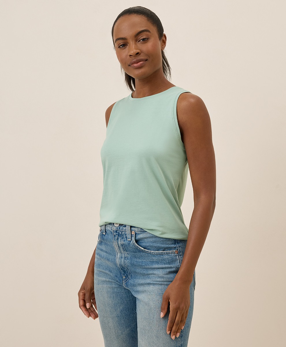 Pact Women’s Softspun High Neck Tank Medium Agave Green Top Comfortable Summer