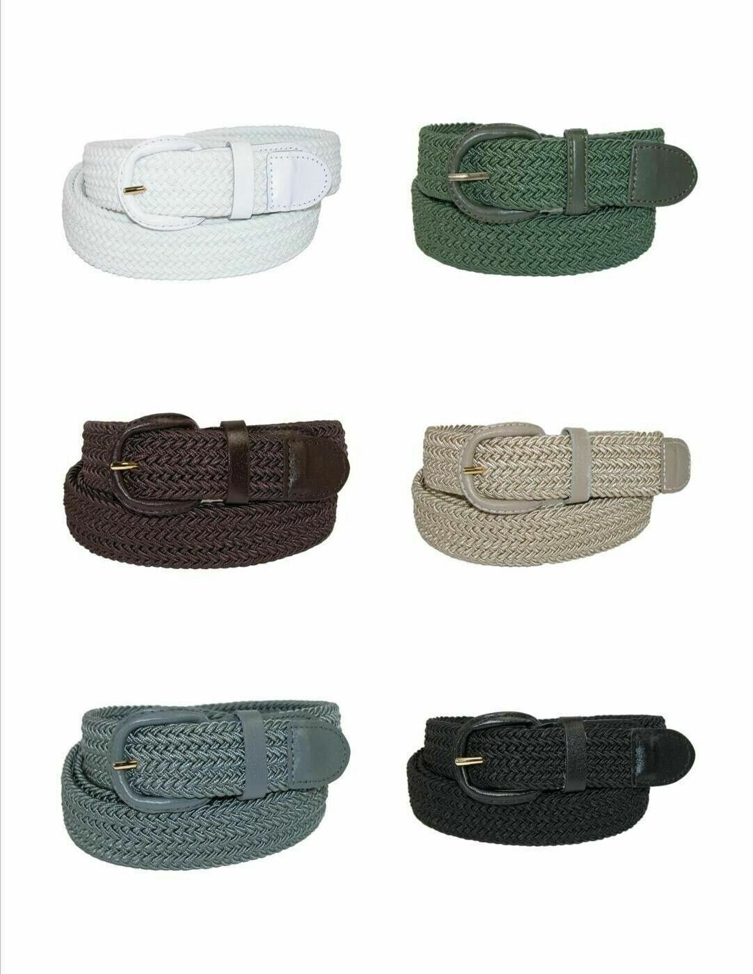 7001 Men’s New Leather Covered Buckle Woven Elastic Stretch Belt 1-1/4″ Unisex