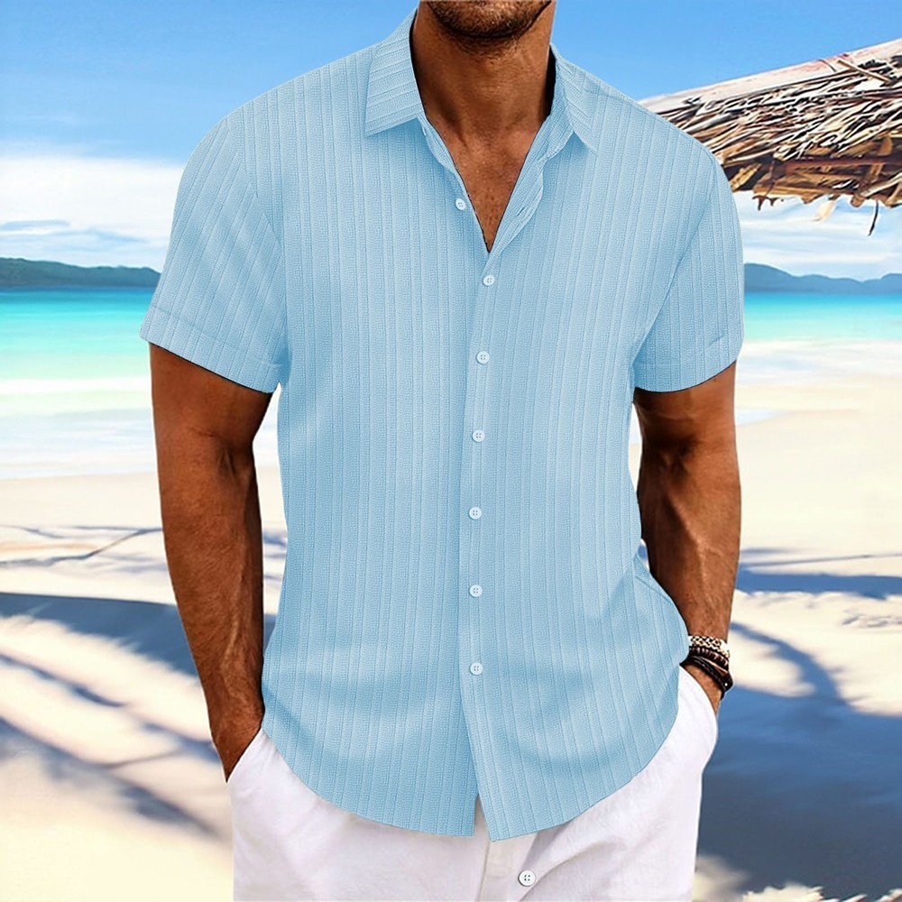 Striped Button Down T Shirts 2025 Men Grandad Summer Short Sleeve Casual Tops