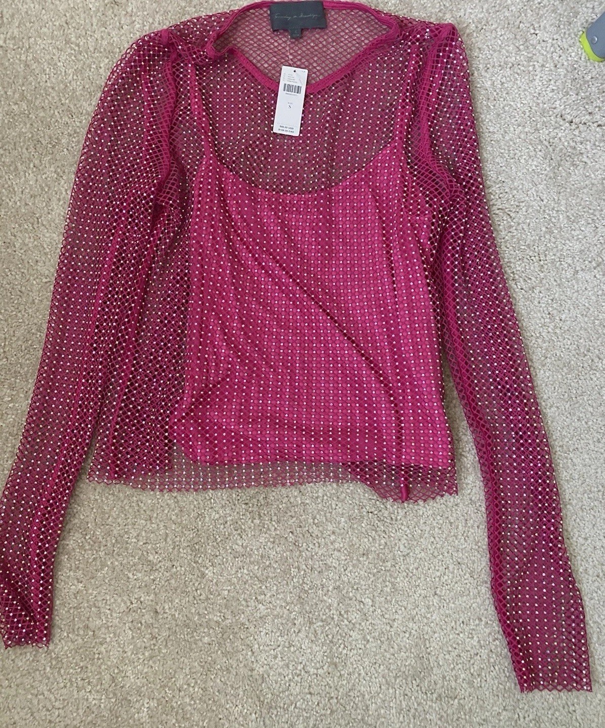 Anthropologie Sunday In Brooklyn Glass Rhinestones Mesh Overlay Top Size S