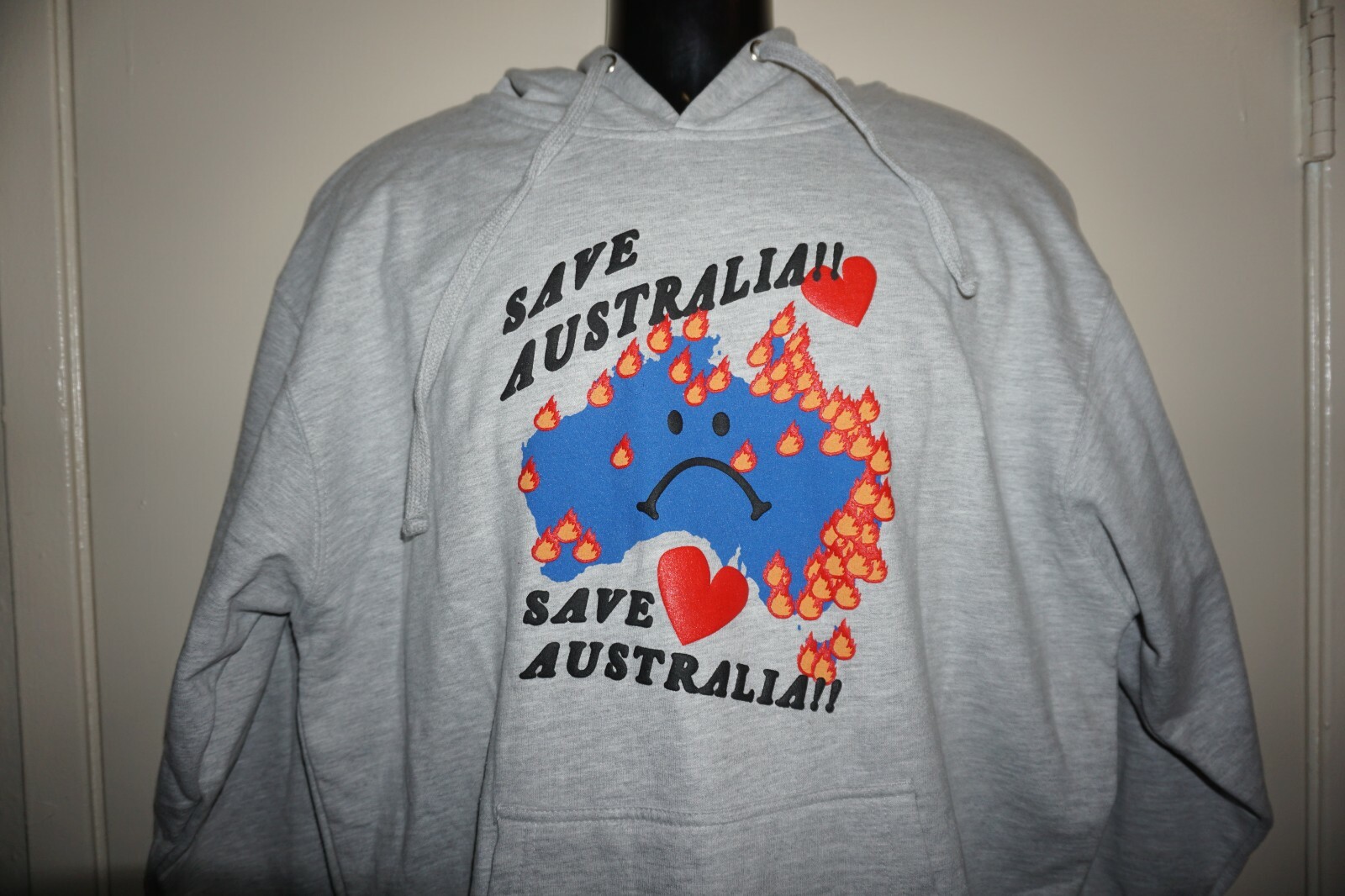 Karmagawa Save Australia Gray Hoodie Unisex Pullover Streetwear Sweatshirt Sz L
