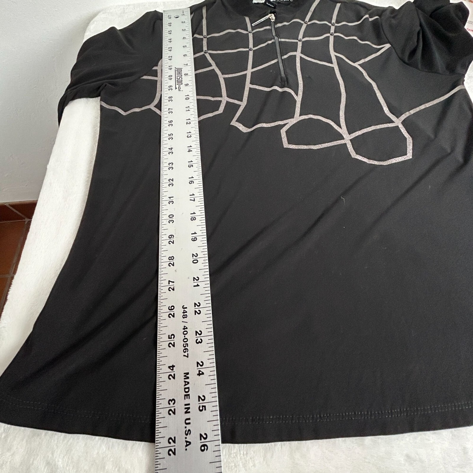 Jamie Sadock Womens Black 3/4 Sleeve 1/4-Zip Active Top Large Abstract Gray Grid