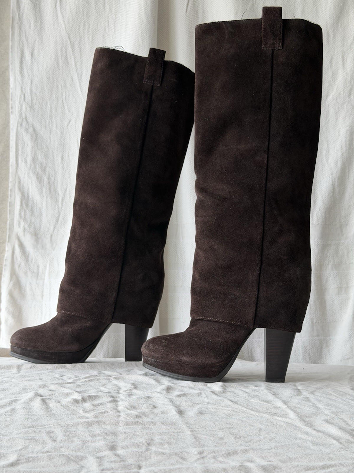 Ash Women’s Brown Suede Knee High Pull-On Riding Boots Round Toe Block 8