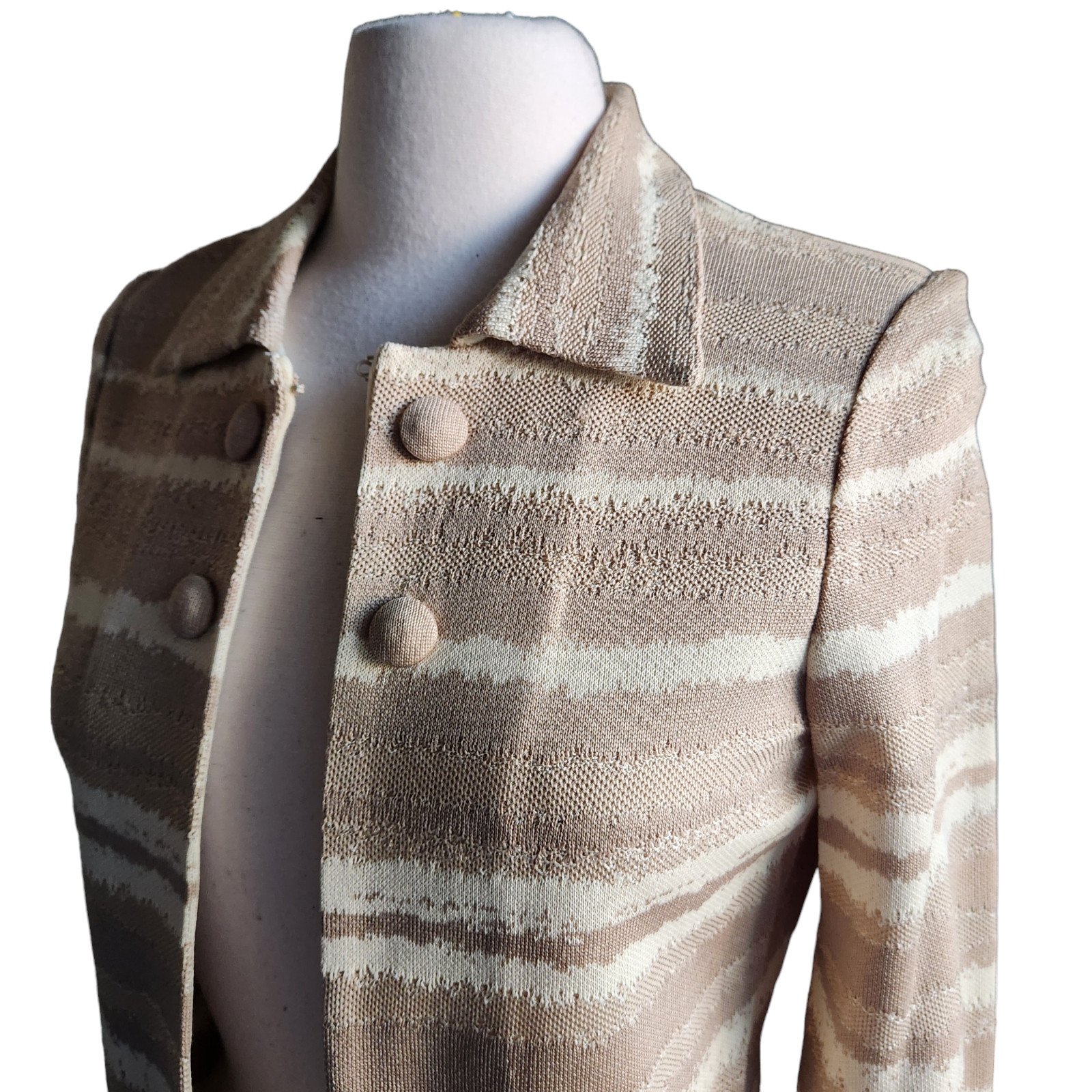 Ming Wang Knit Jacket Womens Size XS Jacket Hook Eye Open Front Beige Acrylic