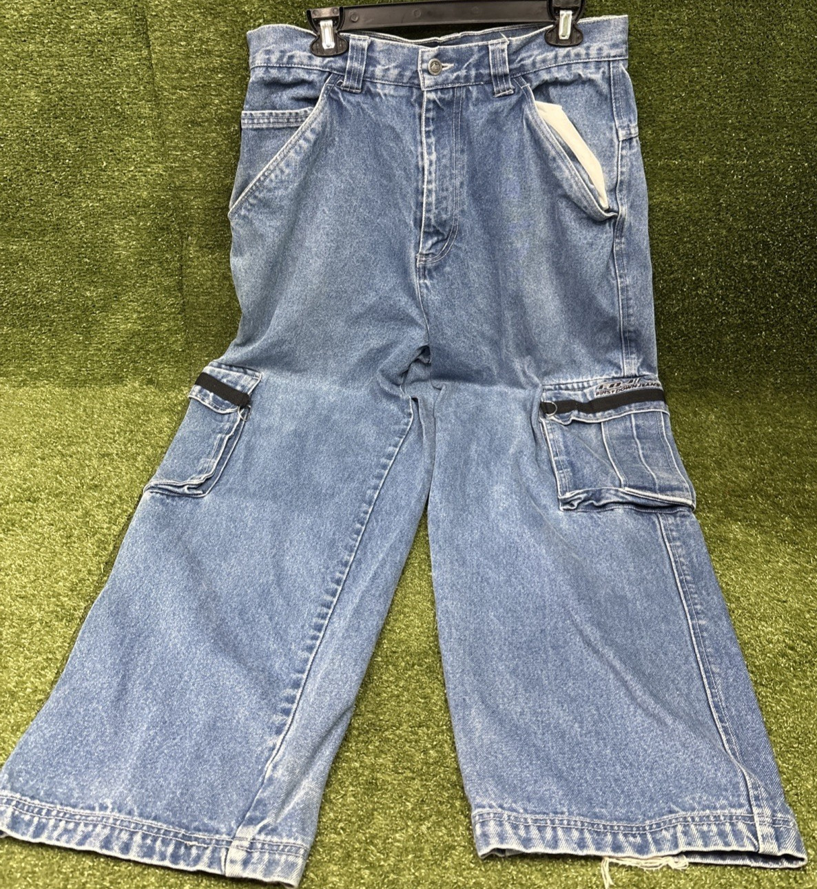 Mens First Down 34×30 Baggy Y2K Loose Fit Blue Embroidered Jeans Made In USA
