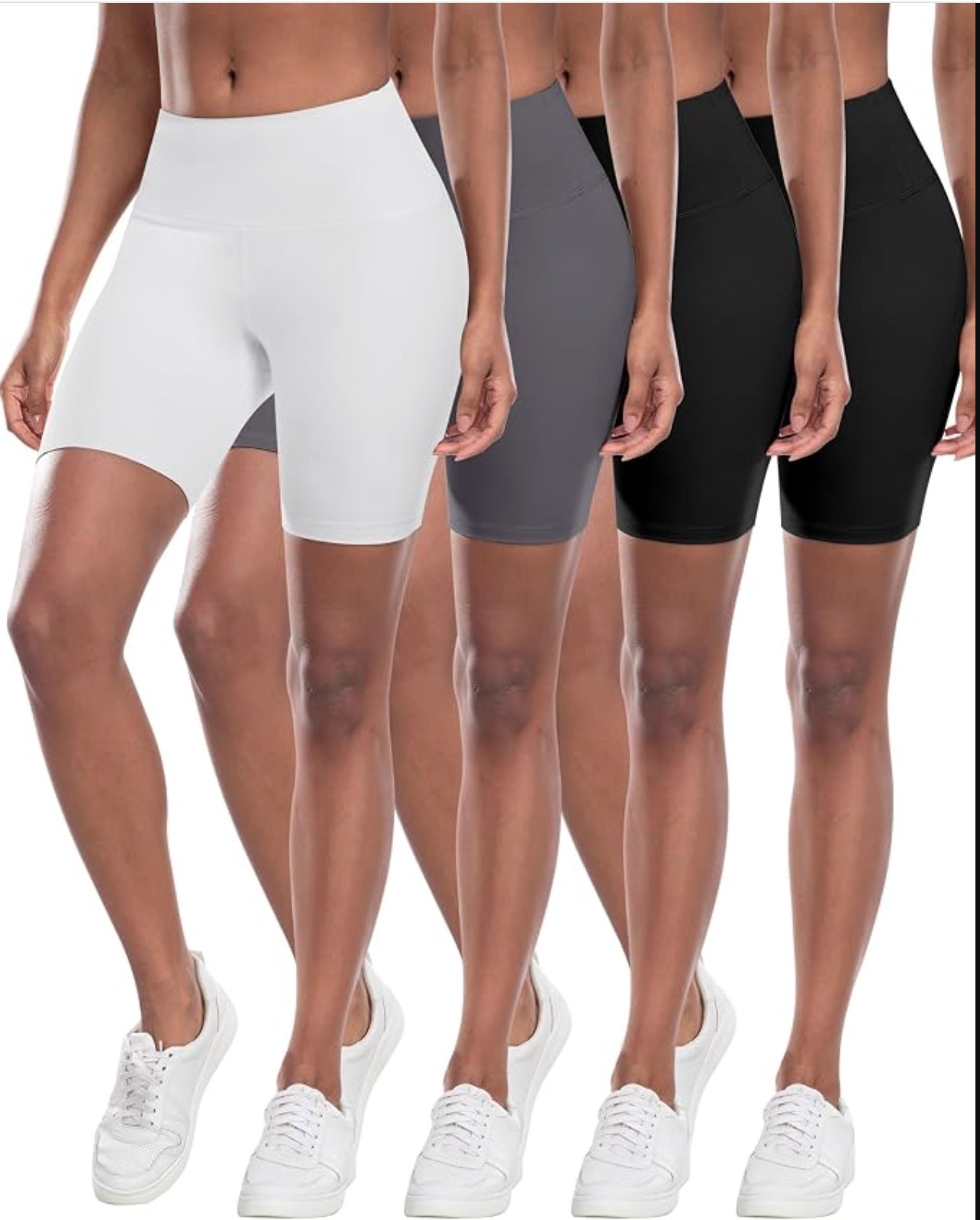Womens High Waisted Biker Shorts 4 Pack Stretch Yoga Workout Gym Shorts
