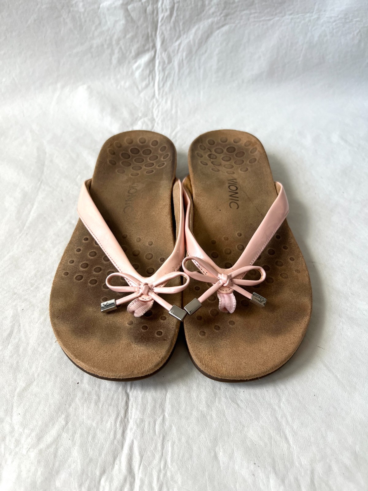 Vionic sandals flip flops size 10 Bella II light pink bow thong comfort shoes