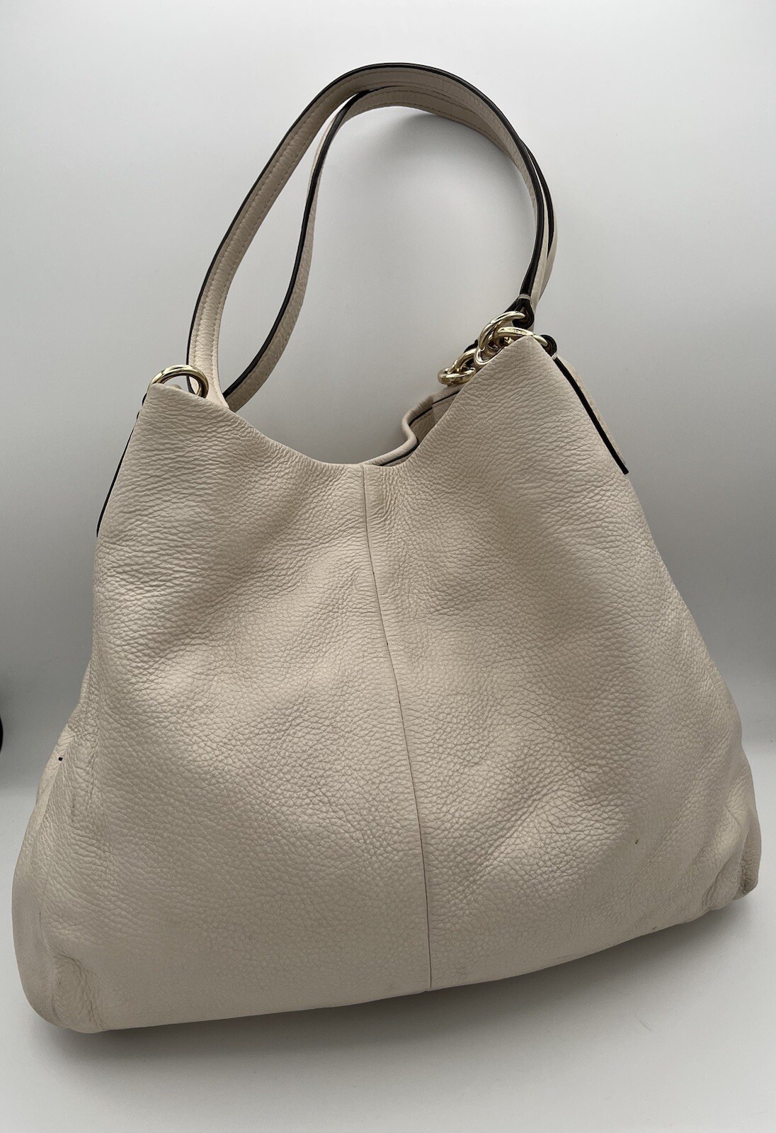 Coach Madison Phoebe Shoulder Bag Bone Pebbled Leather F35723 Compartments 3 Zip