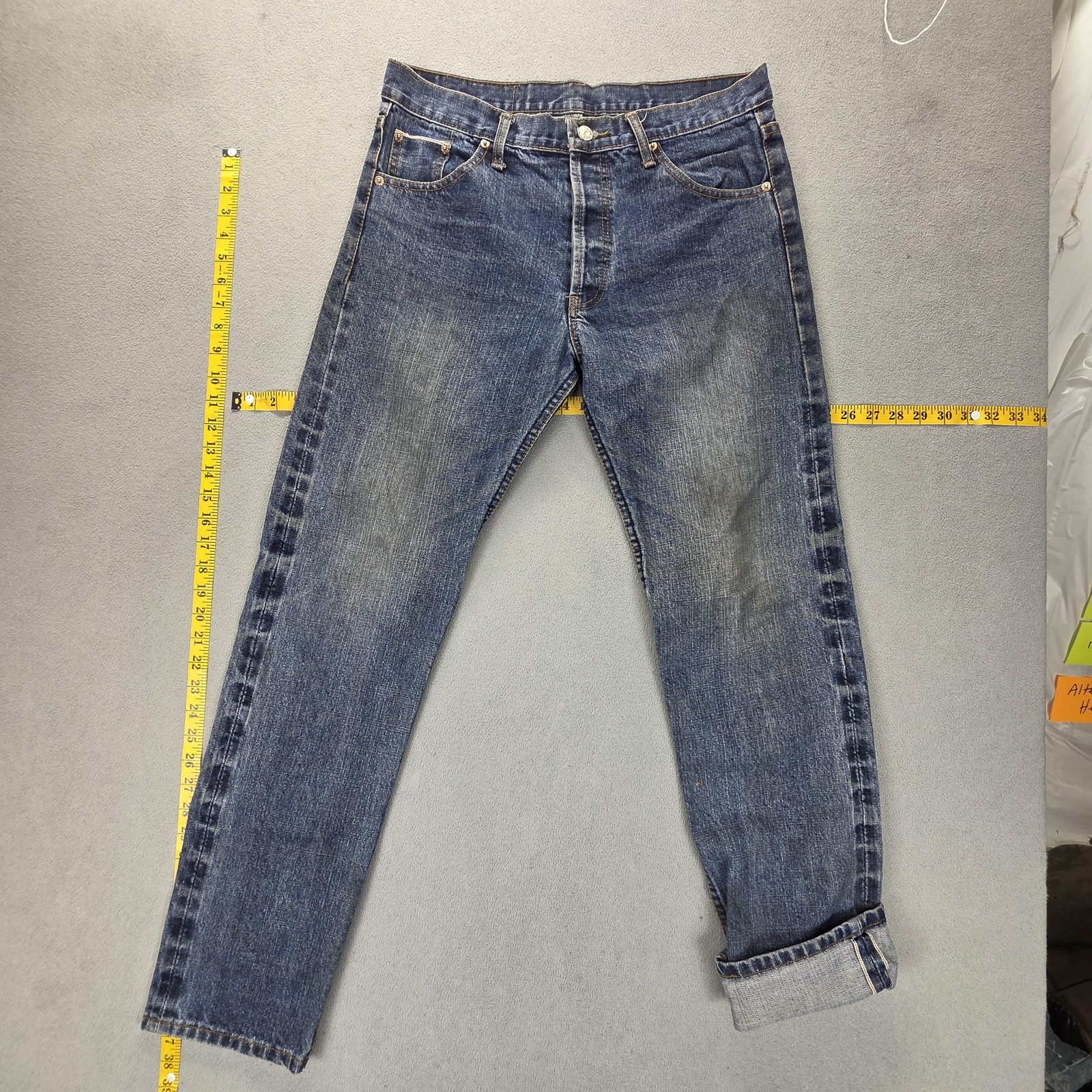 Selvedge Jeans Mens Blue Medium Wash Straight Button Fly Fits 32×30