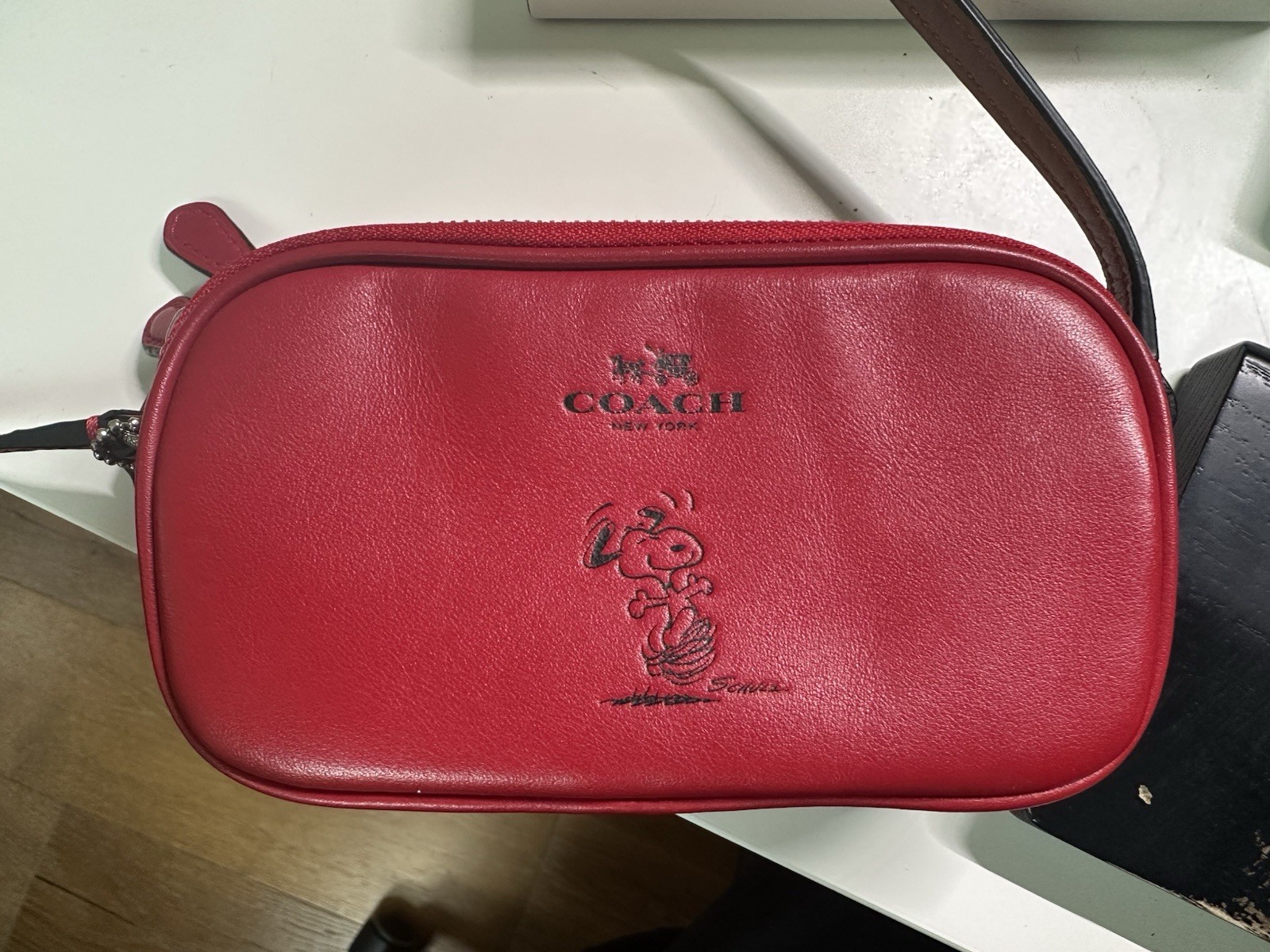Coach x Peanuts Snoopy Red Zip Crossbody Bag w/ Silver Hardware (Style #F165195)