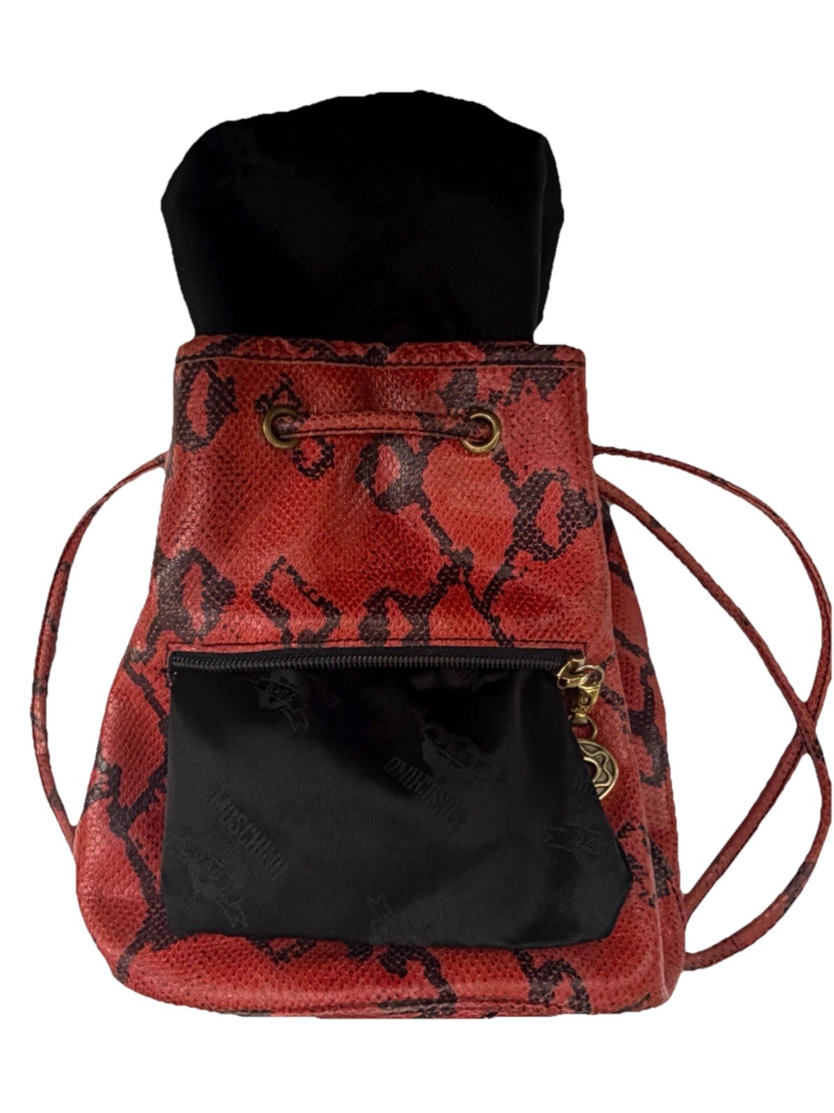 Vintage Moschino Redwall Convertible Bucket Bag Mini Backpack Snakeskin Embossed