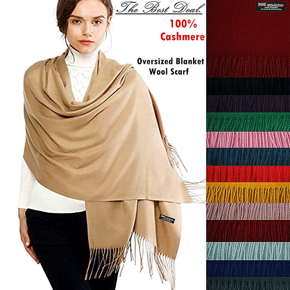 Womens Mens 100% Cashmere Scotland Oversized Blanket Wool Scarf Shawl Wide Wrap