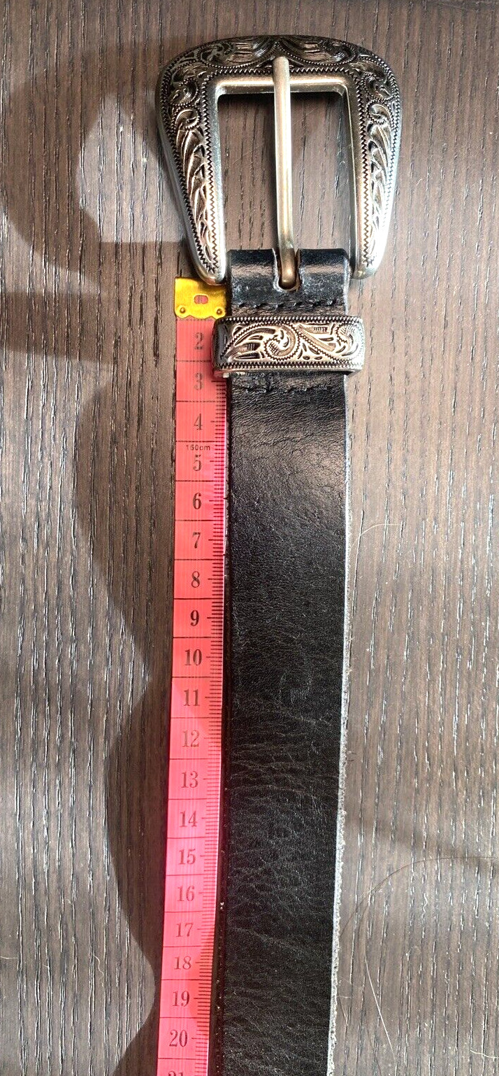 UNBRANDED – Black 82cm Long Faux Leather Black Belt with Large Embossed Buckle