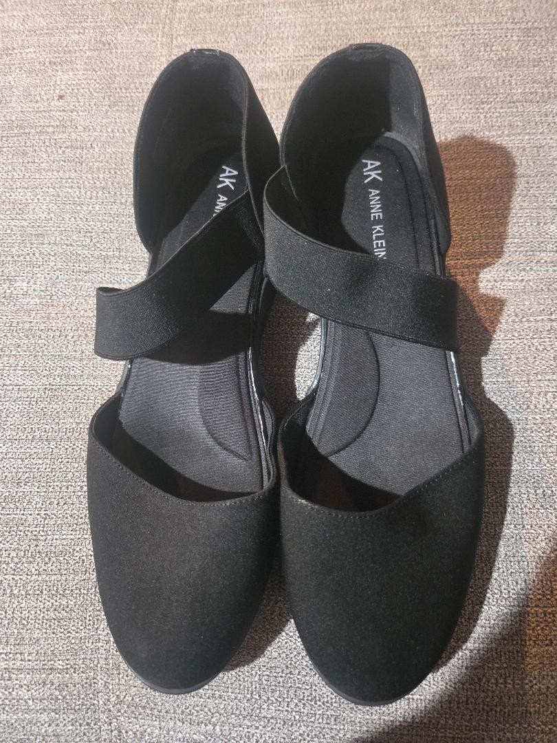 ANNE KLEIN iflex TARA BLACK FABRIC WEDGE MARYJANE ELASTIC STRAP SHOES 9 (2609)