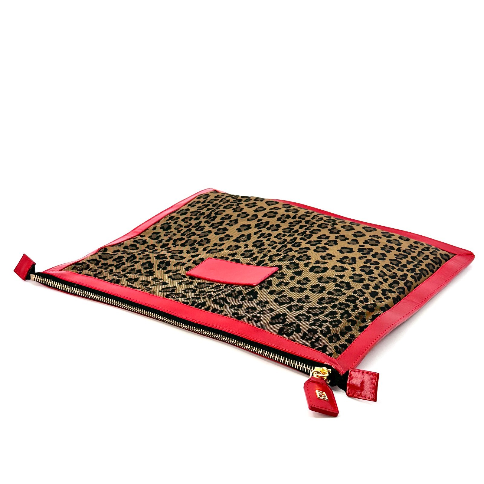Fendi Clutch Bag Purse Leopard Leather Nylon Authentic 398T0359