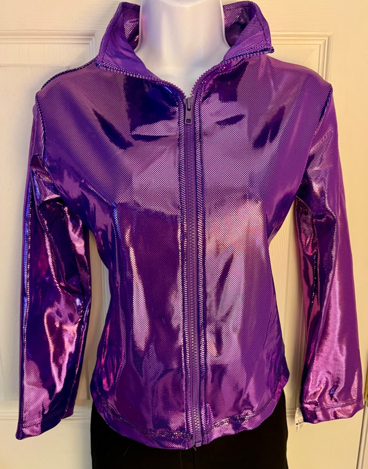 GK WARM UP JACKET ADULT SMALL PURPLE SHIMMER FOIL ZIP FRONT GYMNAS DANCE CHEER S