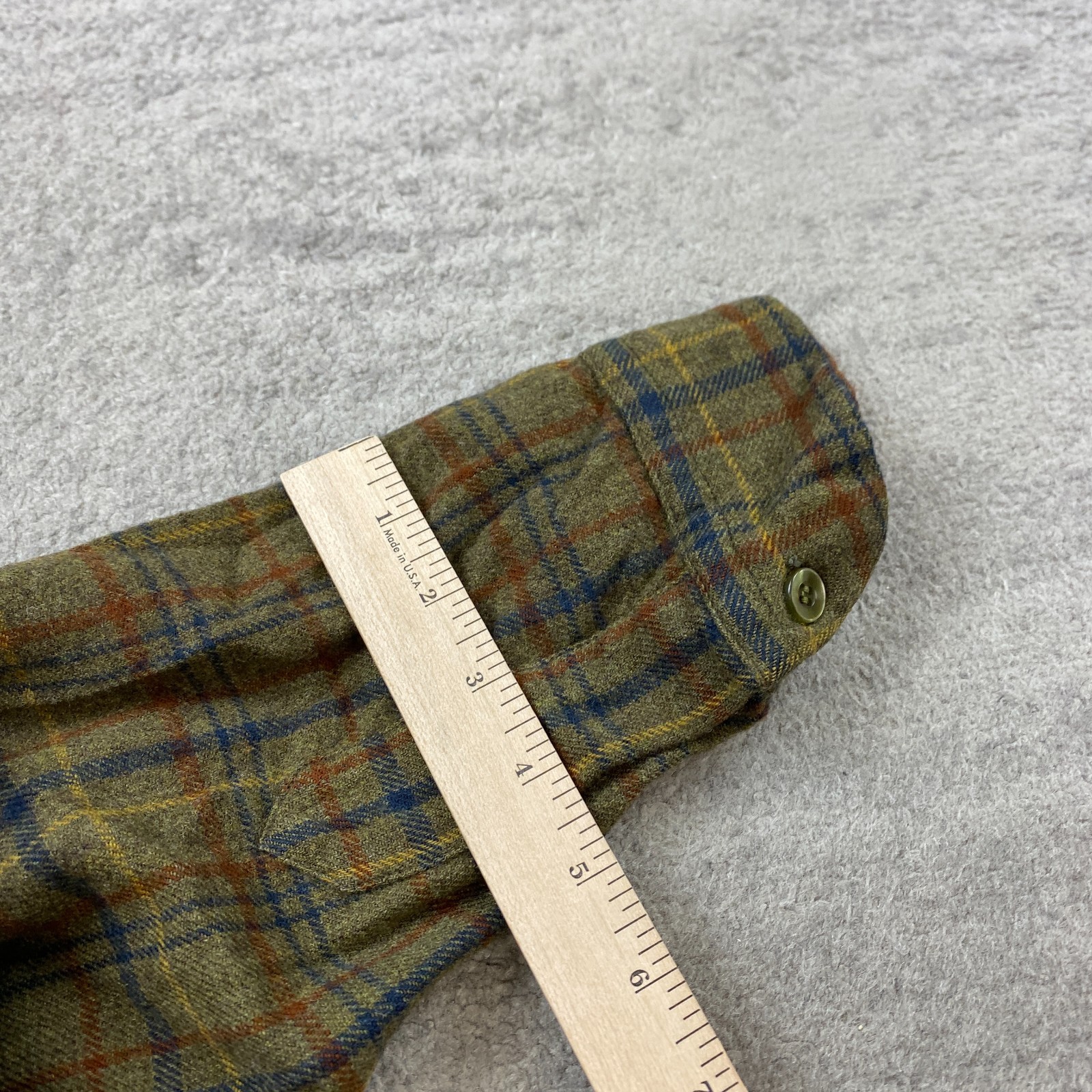VTG Pendleton Fireside Shirt Medium Green Virgin Wool Tartan Loop Collar 60s 70s