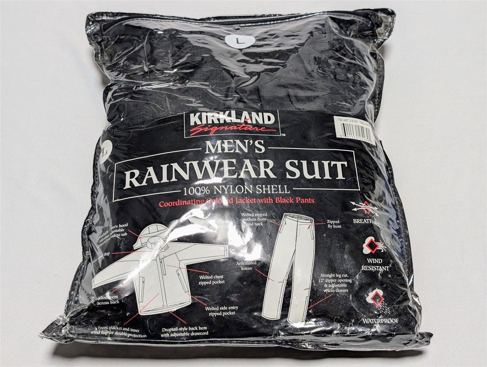 Kirkland Signature Men’s Rainwear Suit Black Size L – BRAND NEW!