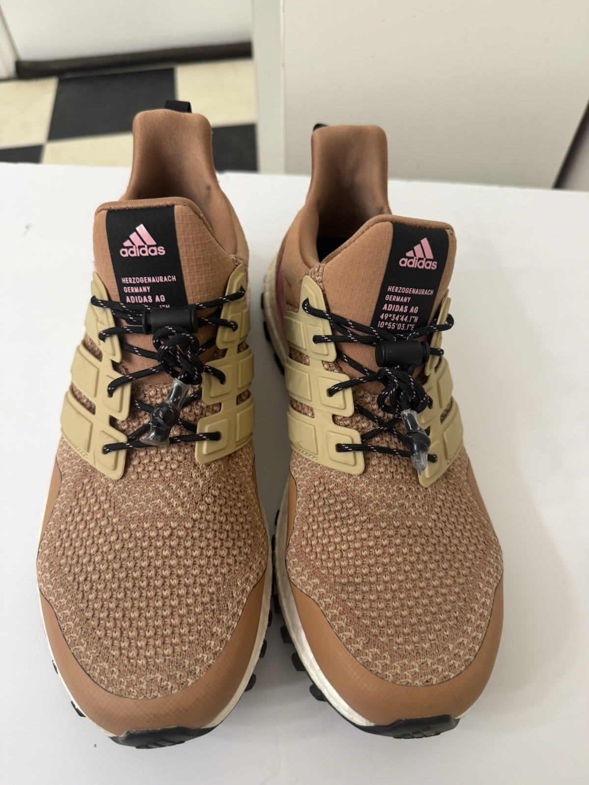 adidas UltraBoost Low Top Lace-Up Athletic Sneakers Brown Beige Pink