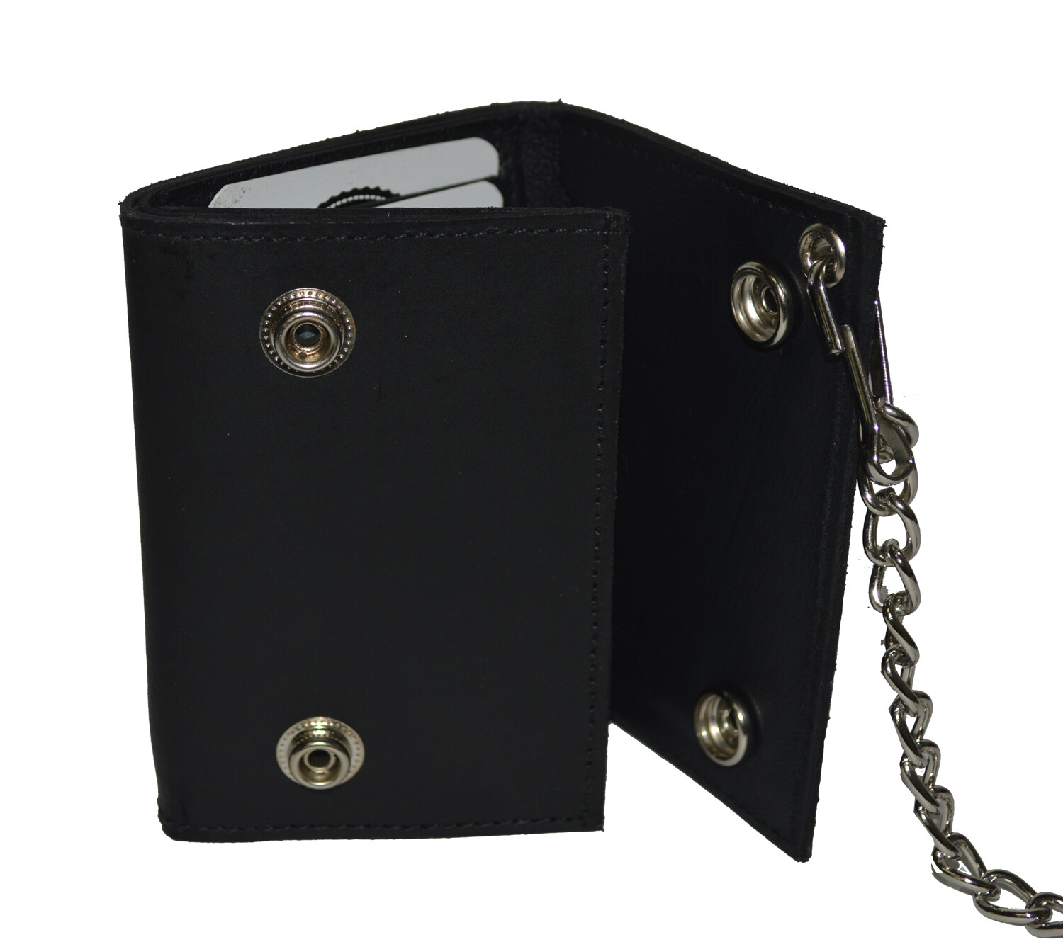 Leatherboss Genuine Leather Men “Virgin Mary” Trifold Wallet Chain Biker, Black
