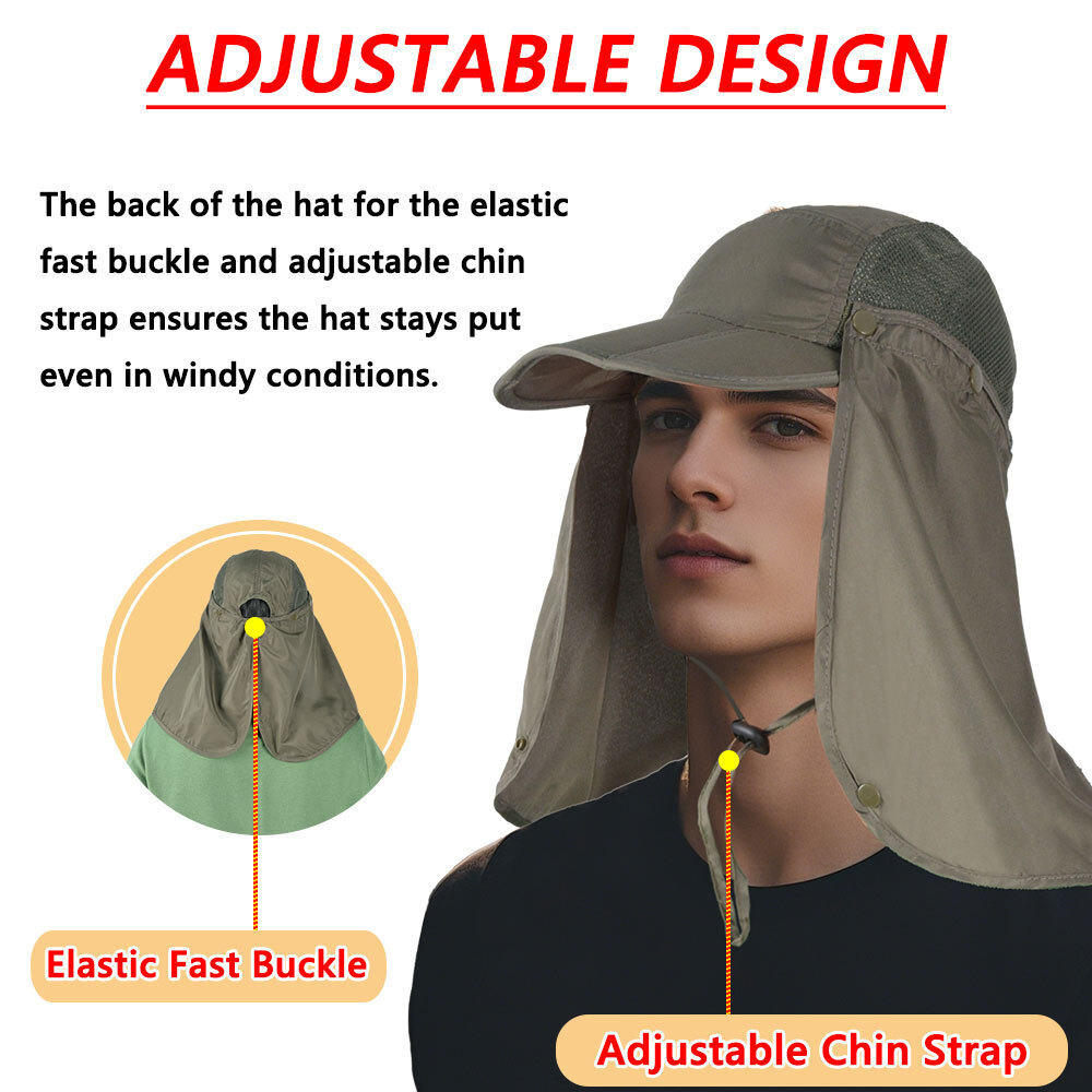 Sun Hat Removable Mesh Face Neck Flap Cap UV Protect for Outdoor Fishing Hiking