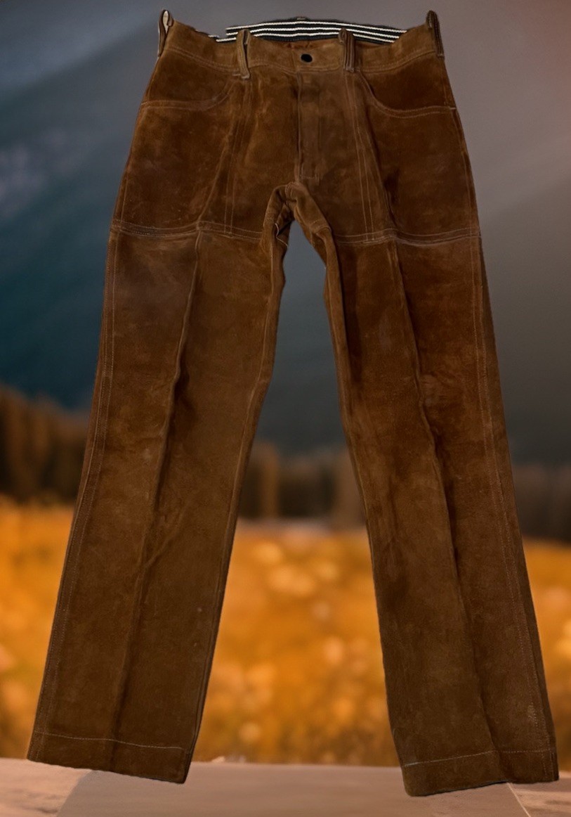 Vintage Jo-O-Kay Brown Suede Leather Western Pants Mens 31×30 Corral 70s Boho
