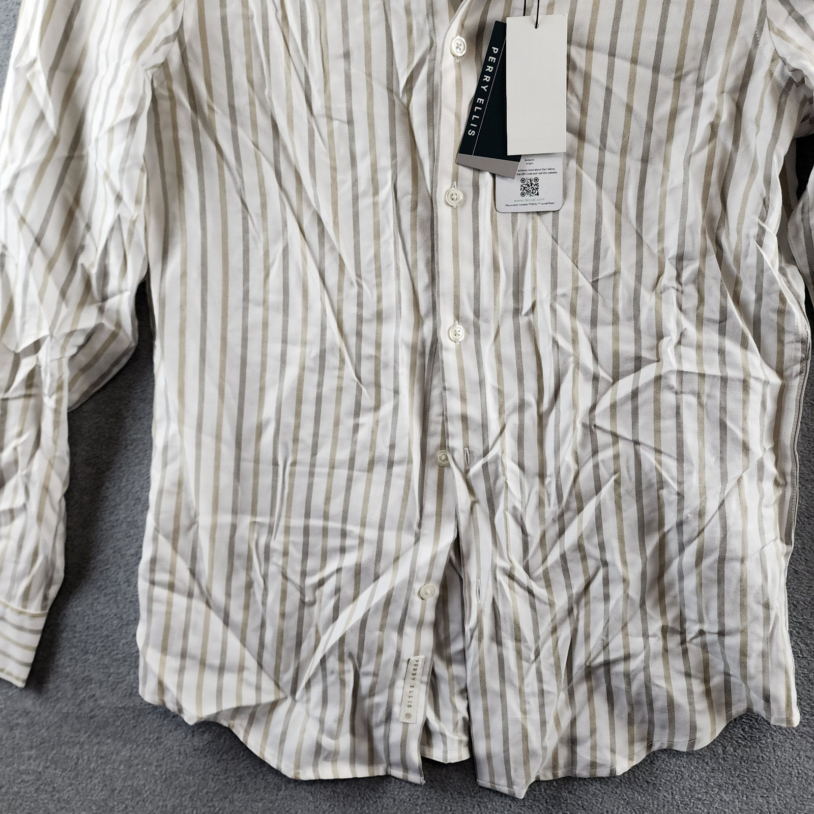 Perry Ellis Long Sleeve Button-Front Yarn Dyed Striped Shirt Men’s S White Multi