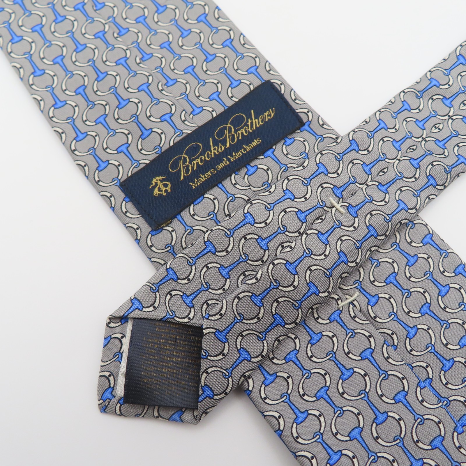 Brooks Brothers Tie Silk Gray Blue Bit Link Chain 3.25″ Wide 58″ USA Makers