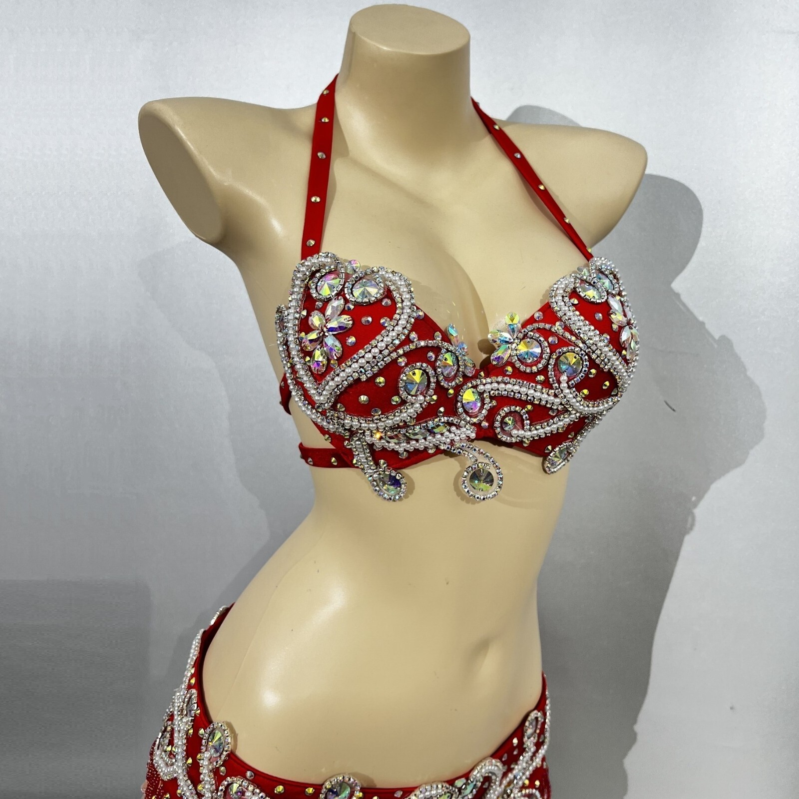 Beaded Belly Dance Costume EDC Party Samba Carnival Outfit (Bra Belt) 7 Colors