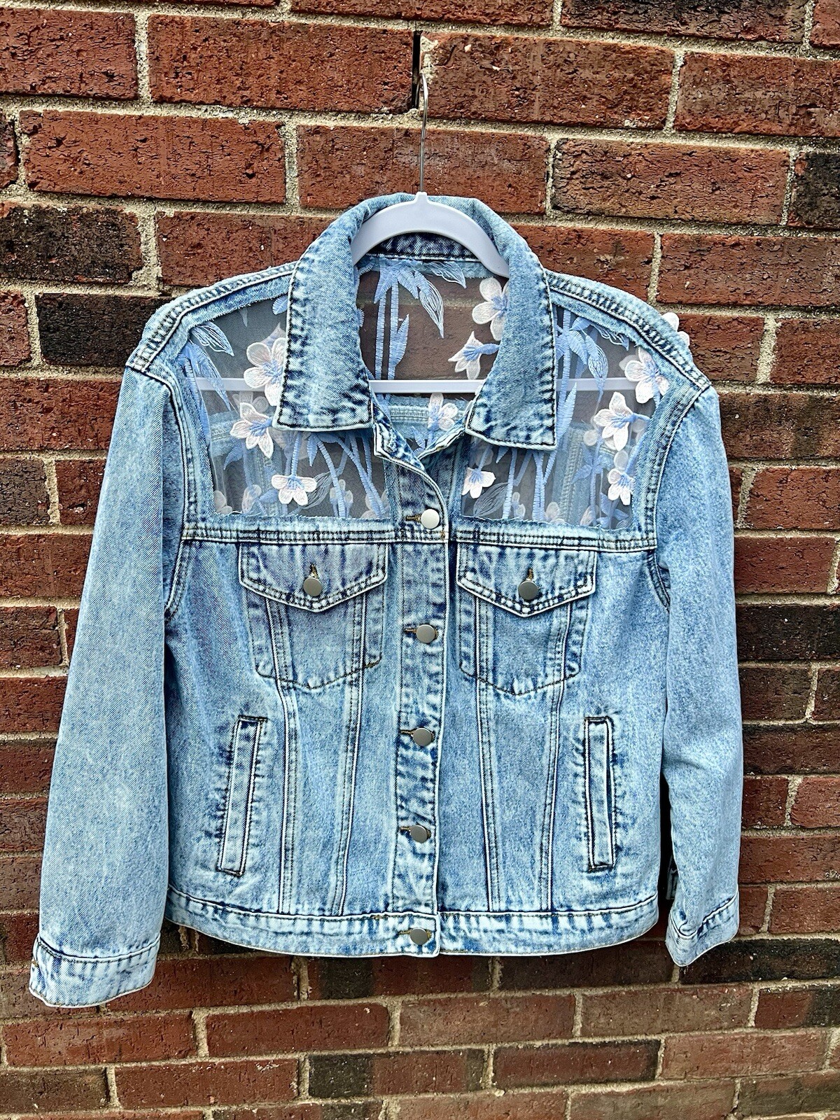Custom blue denim jacket for women, Oversized Light Wash Jacket – Size XL