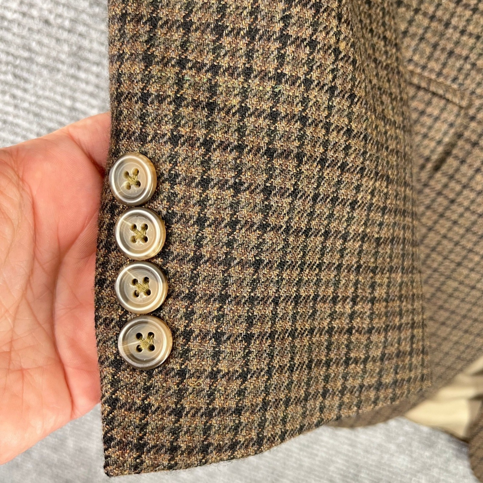 Chaps Wool Houndstooth Plaid Sport Coat Blazer Brown 42R Mens