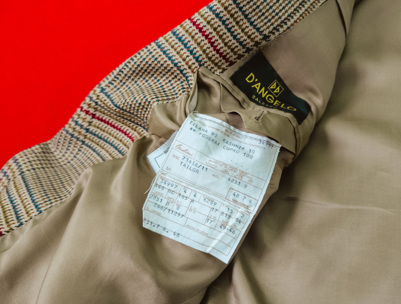 CORNELIANI Sartoria Men 90% Wool 10% Cashmere Plaid Beige Size 48 / M Jacket