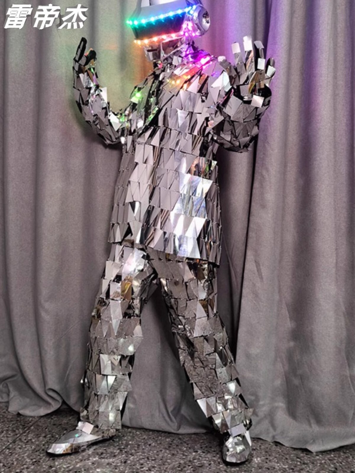 ‌LED Light-Up Helmet‌ Mirror Suit Stilt Stage Show Dance Nightclub Costume Set