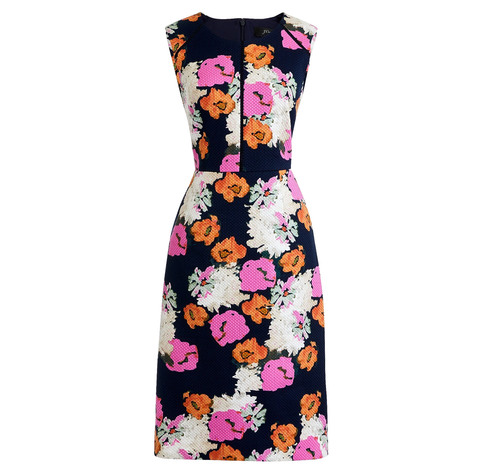 J.Crew Floral Sheath Dress 12 Portfolio Navy Pink Petunia Matelasse Sleeveless