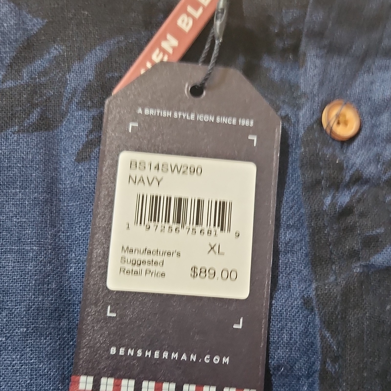Ben Sherman Linen Blend Blue Floral Button-Up Shirt Men’s XL Regular