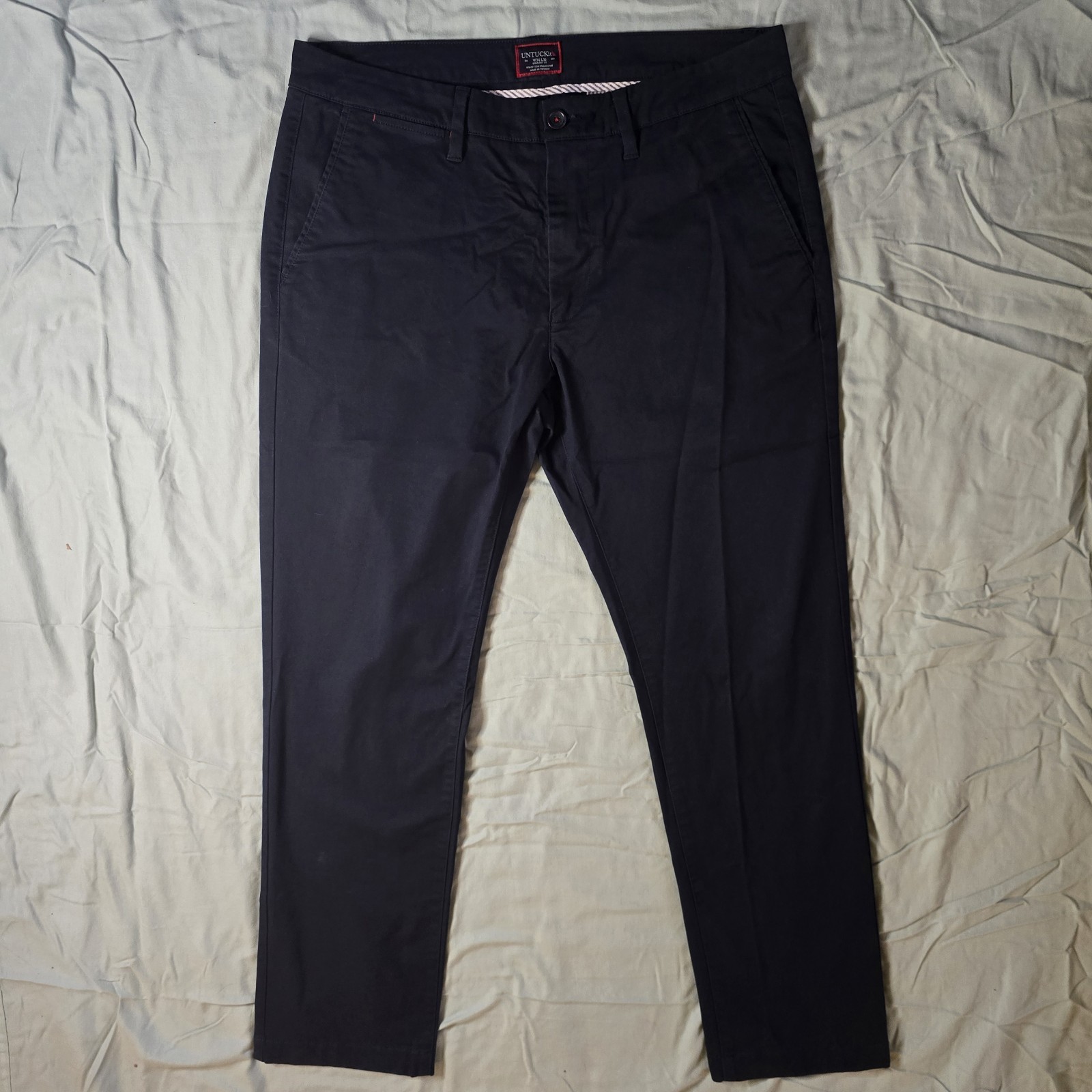 UNTUCKiT Mens Slacks W34 L30 Straight Fit Navy Blue 97% Cotton Stretch Comfort