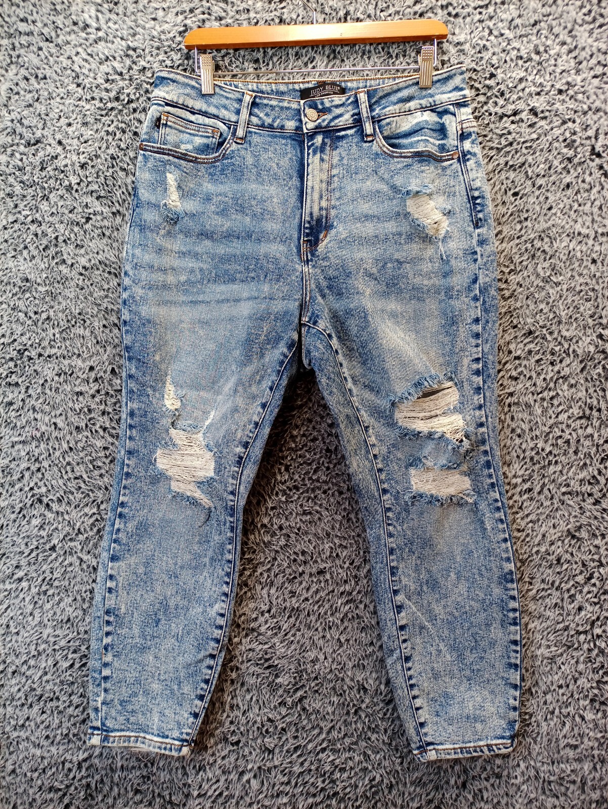 JUDY BLUE Jean Women 14W Blue Bleached Skinny Leg Boyfriend Fit High Rise