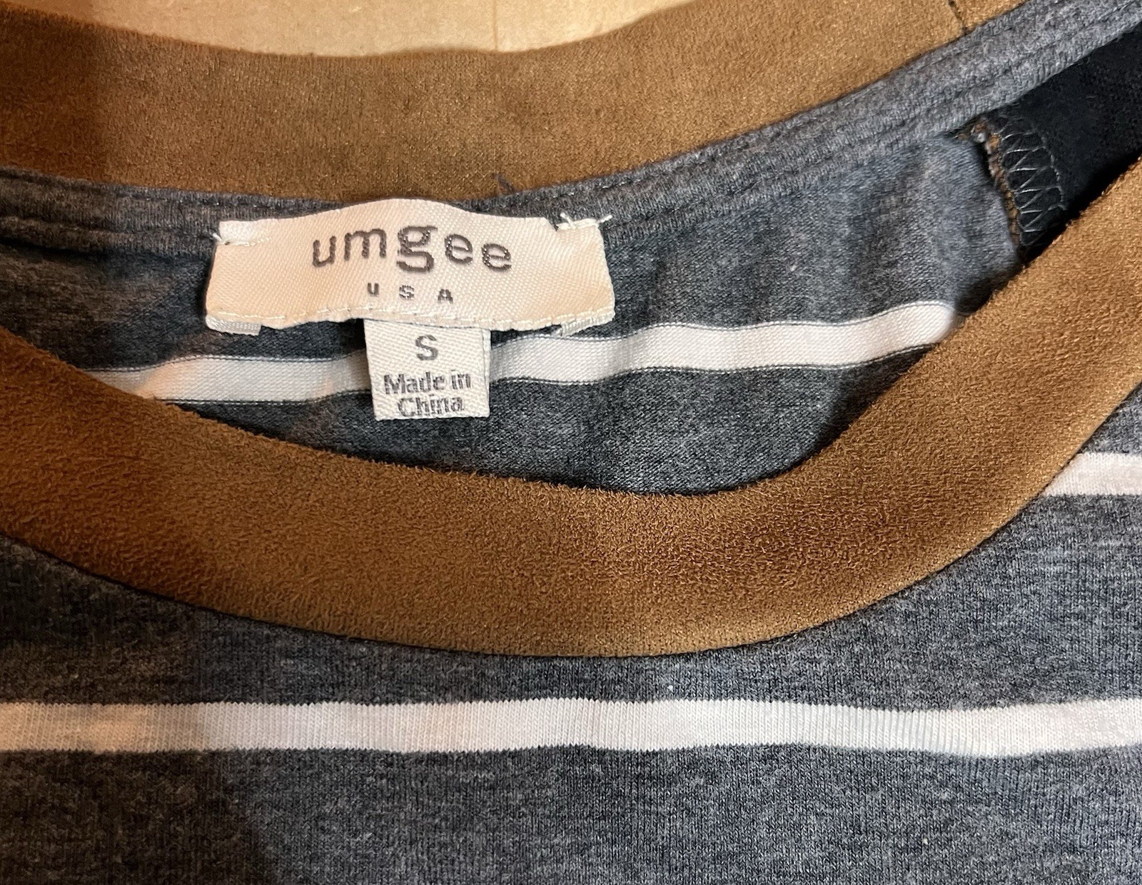 Umgee USA Striped Tunic Dress Small Gray White Raglan Sleeve Pocket Hi-Low Hem