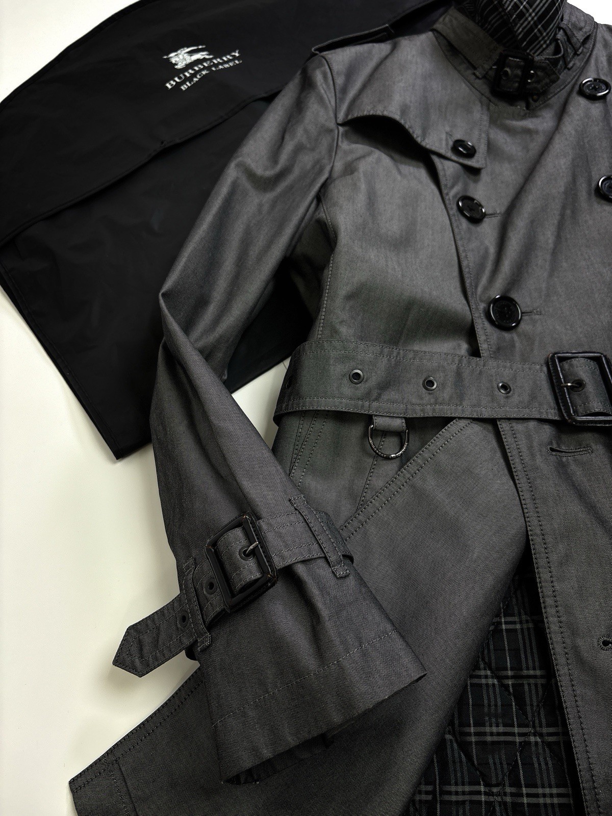 Men Coat, Burberry Black Label Cotton Trench Coat quilting Liner Grey M 44 46
