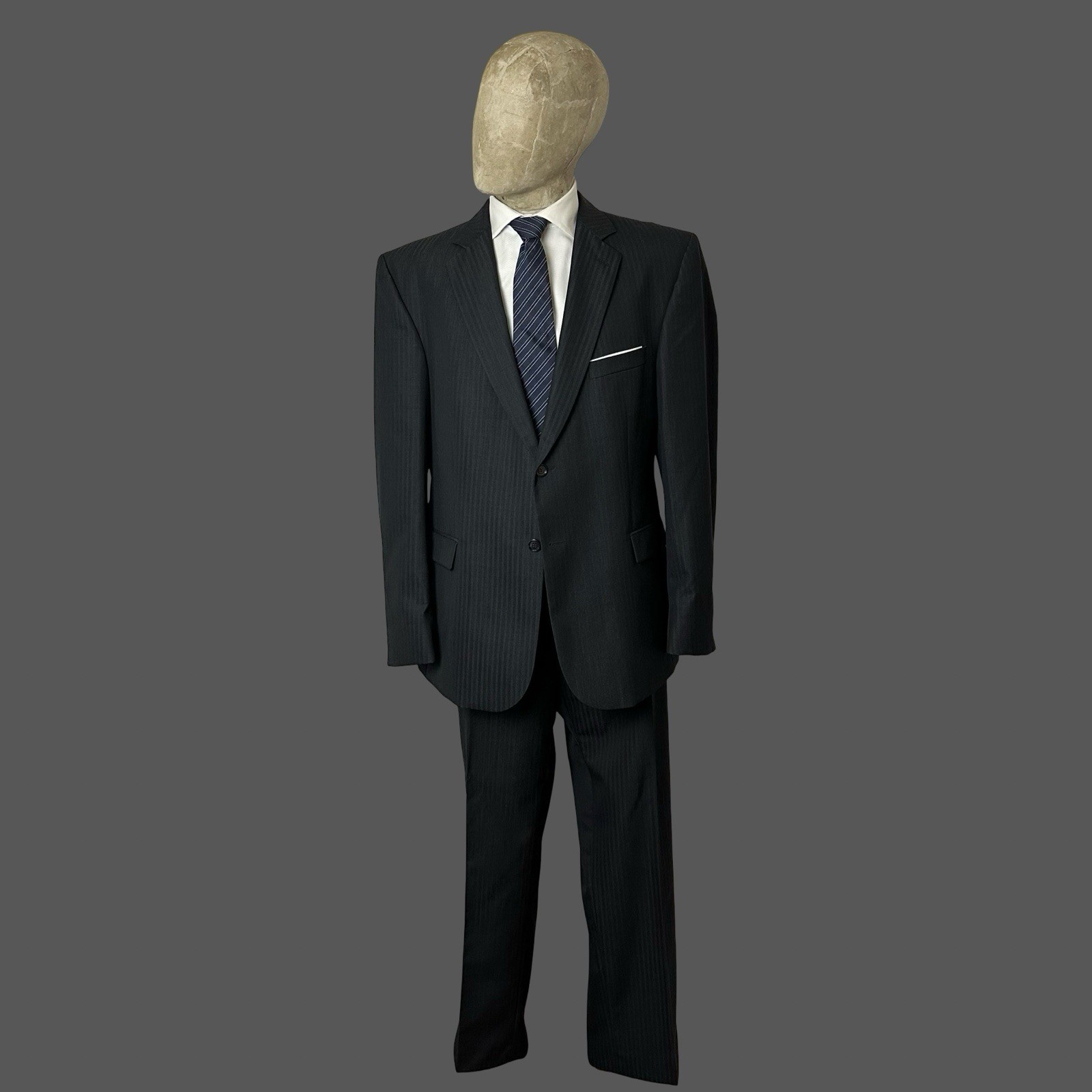 Strellson Suit 44R 38R 2PC Men’s Black Super 120’s Wool Herringbone Stripe