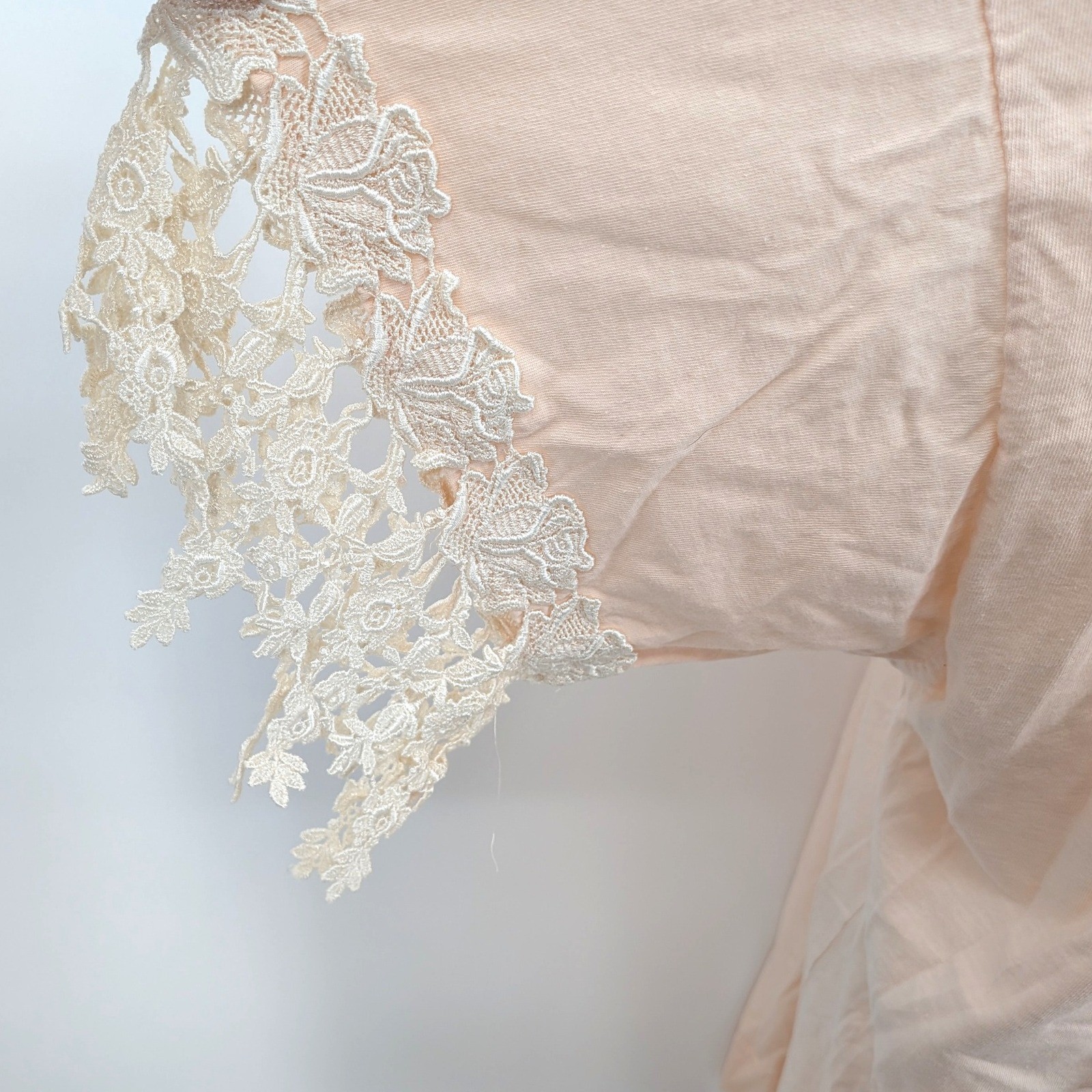 Vintage Magnet Art Peach Lace Applique Top L Cotton Romantic Cottagecore Blouse