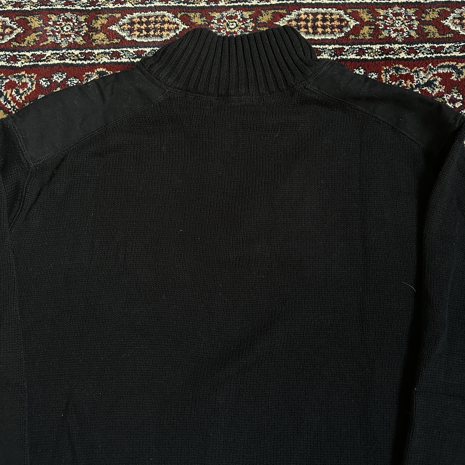 Geoffrey Beene Men’s Medium Black Quarter-Zip Sweater w/ Elbow Shoulder Patches