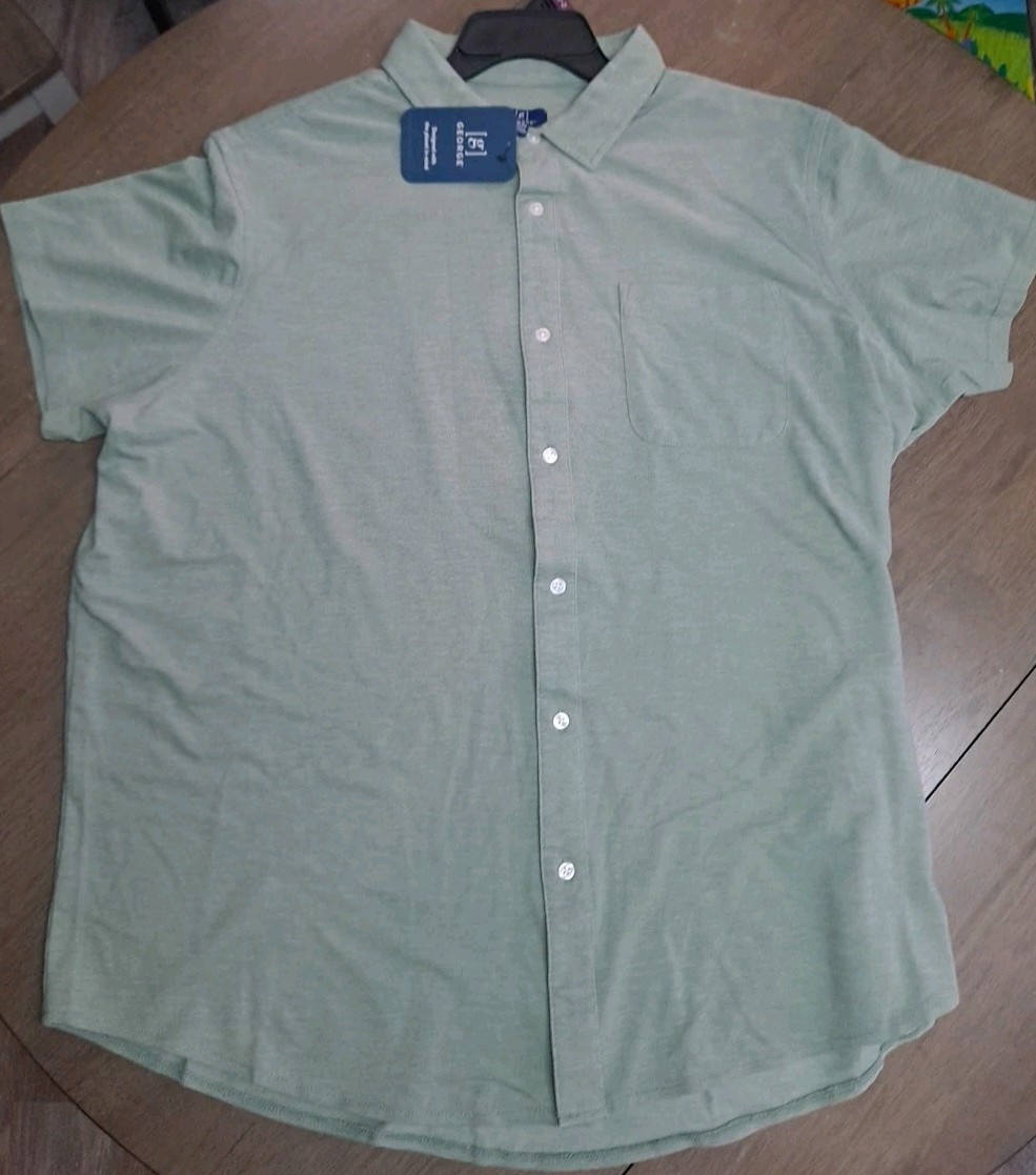 NWT Mens GEORGE Knit Button Down Collared Shirt Size 2XL 50-52 Faded Spruce