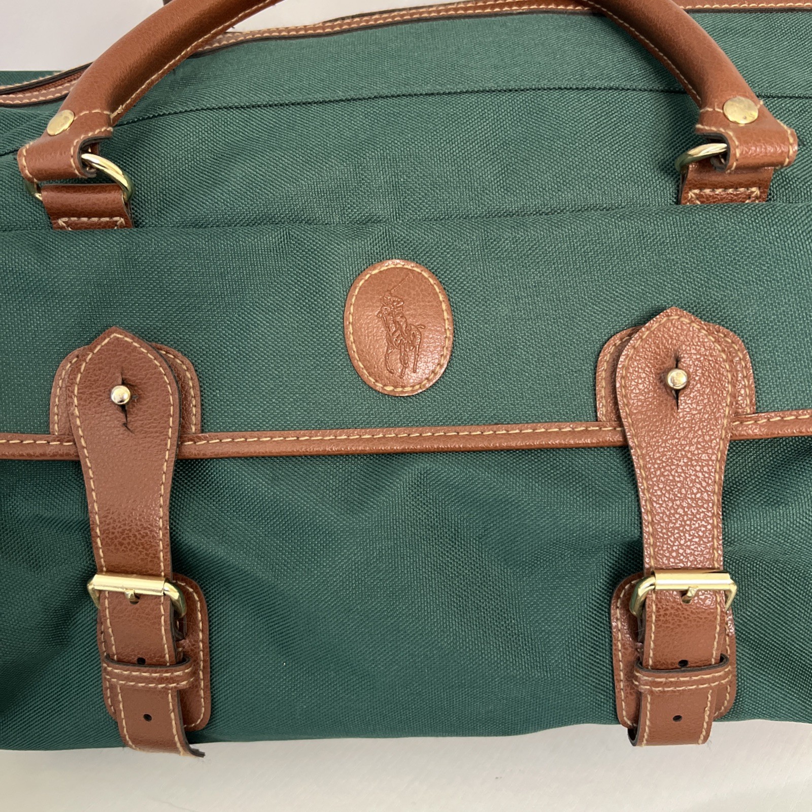 Vintage Ralph Lauren Weekender Duffle Bag 80’s-90’s Green Canvas Travel Tote